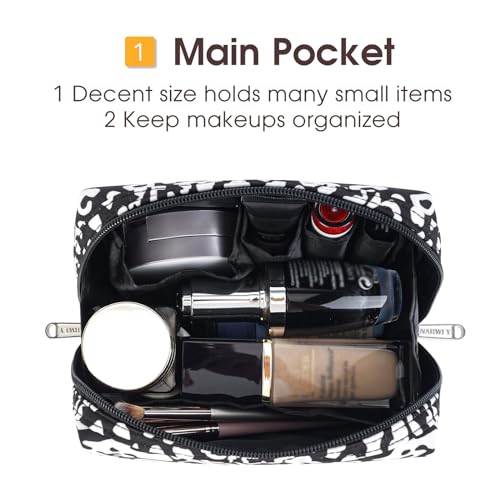 Narwey Small Cheetah Makeup Bag for Purse Mini Cosmetic Bag Travel Makeup Pouch Zipper Pouch Cute Make up Bags with Compartments for Women Girls (Black Leopard, Small) - color: Black Leopard, style: Small