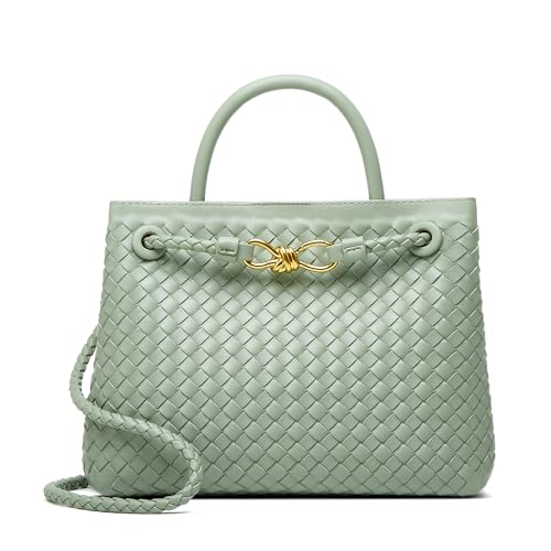 Woven Tote Bag Womens Purse: Vegan Leather Shoulder Handbags - Fashion Summer Beach Tote Bags - Large Travel Totes - color: A5 Medium Forest Green