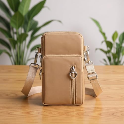 JANKS Small Crossbody Bag for Women - Mini Phone Purses with Crossbody Strap and Wallet - Nylon Arm Bag - color: A-khaki