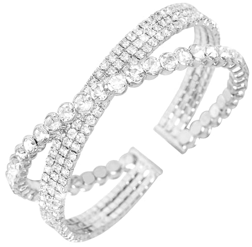 Rhinestone Bracelet for Women MultiLayer Crystal Cuff Bracelet Strand Layered Bracelet - color: Silver 8