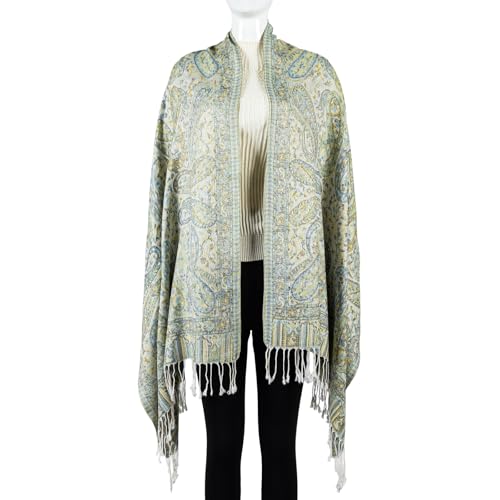AUSEKALY Pashmina Feel Shawls Wraps for Women Rave Scarf Soft Silky Reversible Men Scarves - color: White Yellow