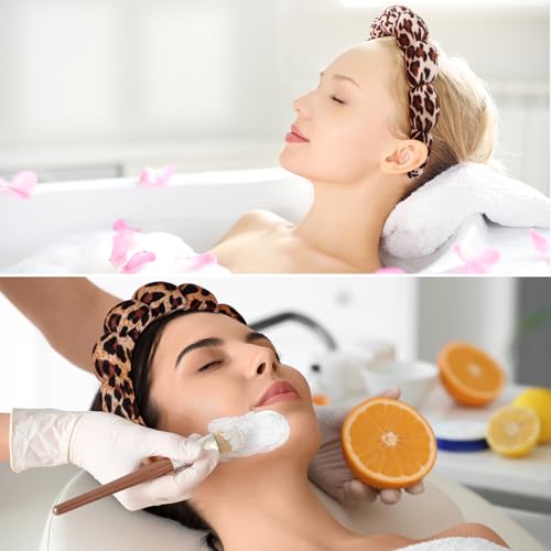 Ztomine Spa Headbands for Washing Face or Facial, Set of 2 Skincare, Terry Cloth Headband Wash Headband Combo Pack - Puffy Makeup Headbands for Face Washing, Mask, Skin Treatment - color: Leopard1-Leopard2