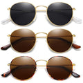 MEETSUN Round Polarized Sunglasses for Women Men Classic Retro Metal Frame Sun Glasses UV Protection - color: (3 Pack) Gold/Grey + Gold/Brown + Leopard/Brown