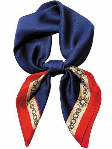 Silky Scarf for Women Lightweight Satin Bandanas Neck Hair Wrap For Sleeping Head Scarves 27.5" - color: A14 Blue & Chain/27.5"