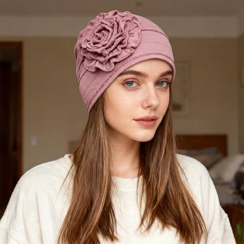 4 Pcs Chemo Turban Headwear for Women Stretchy Turban Head Wraps Cap Chemo Headwrap with Hair Loss - color: Light Gray, Khaki, Pink, Brown