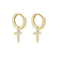 14K Gold Plated Cubic Zirconia Initial Earrings Delicate Small Hoop Earrings Hypoallergenic Letter Earrings for Women - style: T