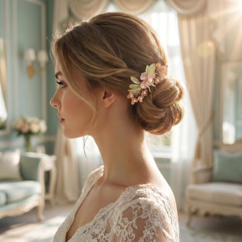 HINZIC 5pcs Pearl Flower Tassels Hairpin Set for Women, Red | Non-Slip, 2pcs Earrings Inclued, Alloy Made, Adorned with Rhinestones and Pearl, for Wedding, Brides, Parties, for Long Hair - color: Red