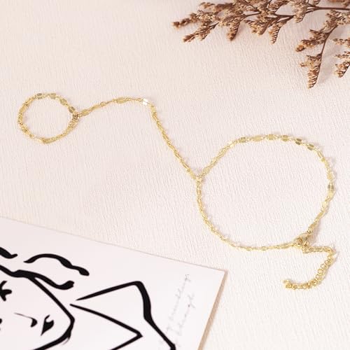 BAYLAY Hand Chain Bracelet, 14K Gold Plated Ring Bracelet Hand Chain Dainty Gold Bracelet for Women Trendy Finger Ring Slave Bracelets Hand Jewelry for Women Summer Beach Boho Gifts Trendy Stuff - color: Lips