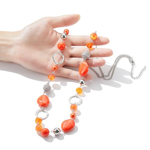 PEARL&CLUB Long Beaded Necklaces For Women - Sweater Chain Fashion Jewelry Necklace Gifts For Women - color: 23-Orange