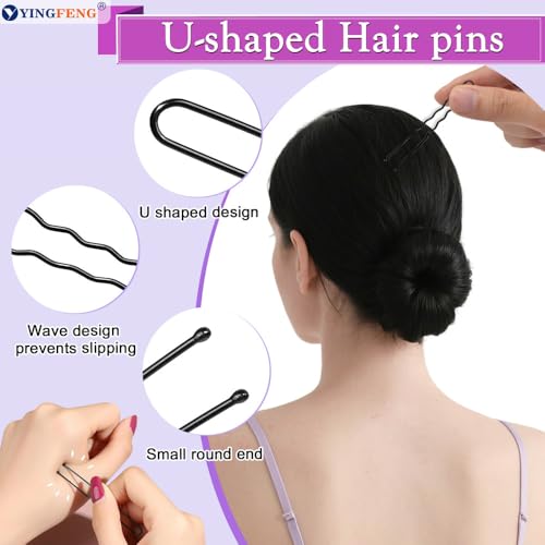 YINGFENG 134 Pcs Black Hair Bun Maker Kit Medium - 4 Bun Hair Pieces for Women, 20 Hair Net for Buns, 100 Bobby Pins for Women, 10 Hair Bands, for Ballet Styling, Hair Accessories for Girls - color: black, size: Medium