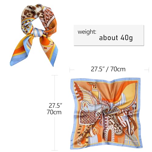CHUNG Women's Scarf Hair Bandanas Square 27.5" Satin Wrap Fashion Pattern Scarves Emulation Silk Handbag Ribbons Necktie - color: Orange/Yellow Check-8#