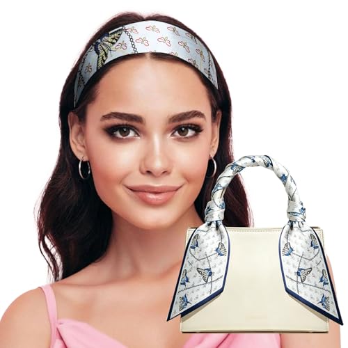 Sumolux Head Hair Scarf for Women Neck Purse Bag Handbags Scarf Like Silk - color: Blue Butterfly