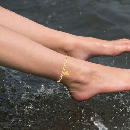 Initial Ankle Bracelets for Women Gold Anklets for Women Trendy Summer Beach Vacation Jewelry Cuba Paperclip Anklets Dainty Link Chain Anklets Foot Jewelry - style: 2Gold Heart V