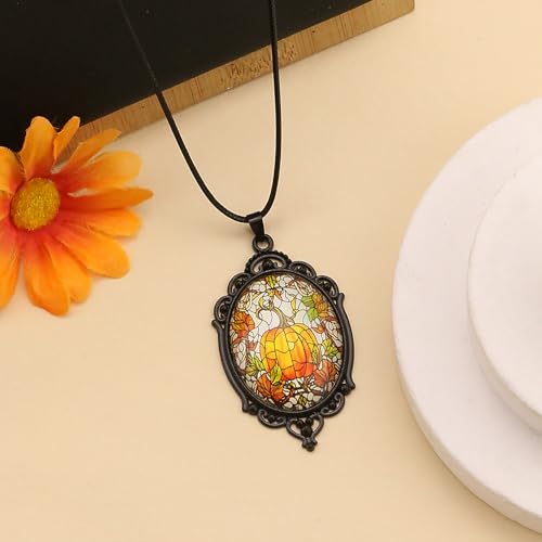 Halloween Gothic Witch Necklaces Cross Glass Pendant Necklace for Women Punk Vintage Black Dark Oval Cameo Necklace Witch Emo Necklaces Halloween Jewelry Witch Accessories 2025 - style: Pumpkin