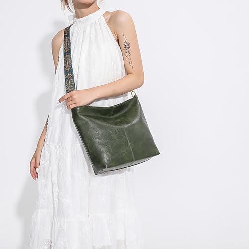 Hobo Bags for Women Crossbody Bag Guitar Strap Purse Vegan Leather Shoulder Handbags Boho Purses Tote Bucket Bag - color: Green