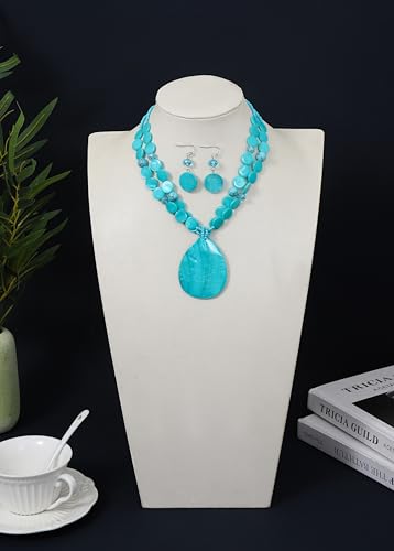 Big Teardrop Pendant Necklaces for Women Colorful Beaded Necklaces Statement Set for Holiday. - color: Turquoise