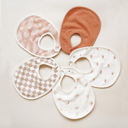 Konssy Muslin Baby Bibs 8 Pack Baby Bandana Drool Bibs Cotton for Unisex Boys and Girls, Soft Absorbent Set for Teething and Drooling - color: Camel