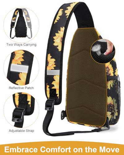 Pritent Crossbody Bags for Women Man Waterproof Sling Bag Backpack Trendy Casual Cross Body Bag with Convertible Shoulder Strap Chest Bag for Camping Hiking Travel Essentials (Sunflower, Medium) - color: Sunflower, size: Medium