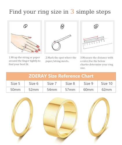 ZOERAY Gold Stackable Rings for Oura Ring Gen 4/Oura Ring Gen 3 Chunky 14K Gold Plated Rings for Women Non Tarnish Cubic Zirconia Twist Thumb Silver Ring Set Gold Band Jewelry for Women Size 6-10 - color: C.Gold Thin Rings