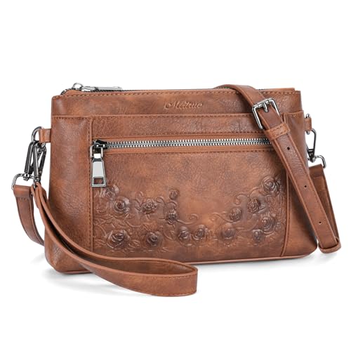 MEITRUE Wristlet Wallet Small Crossbody Bags for Women Clutch Purse Leather Phone Purse with Adjustable & Detachable Strap - color: A3-brown-179