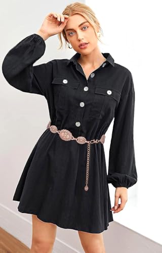 Women's Concho Chain Belt Western Cowgirl Metal Waist Chain Belt for Dress - color: C Rose Gold, size: S: 41.3 in