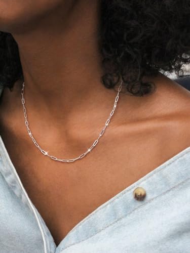 MBW Silver Paperclip Chain Necklace for Women,Dainty Sterling Silver Choker Necklaces for Women Trendy Simple Long Chunky Minimalist Waterproof Link Necklace Jewelry Gifts for Women 16/18/20 in - color: 3mm18"