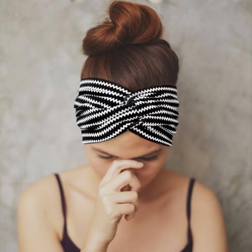 AQOKKA Extra Wide Headbands for Women Large Turban Headband Non Slip Boho Elastic Hairband Hair Twisted Knot Head Bands Accessories - color: 4 Pcs: Leopard Print + Stripes