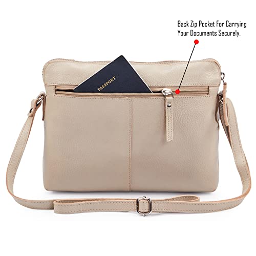Leather Crossbody Bags for Women Small Soft Genuine Pebbled Sling Shoulder Handbag Crossover Purse with Full Adjustable Strap (Beige Nappa) - color: Beige Nappa