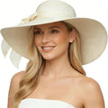 DRESHOW Beach Hats for Women Big Straw Wide Brim Summer Hat Floppy Foldable Roll up Cap Sun Hat UPF 50+ - color: Beige 5.9