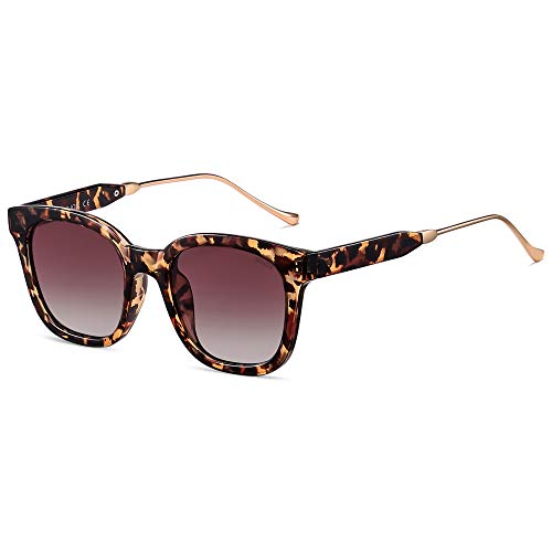 SOJOS Classic Square Polarized Sunglasses Womens Mens Retro Trendy UV400 Sunnies SJ2050 - color: Leopard/Purple