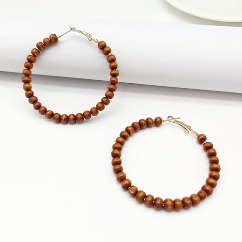 Bohemian Colorful Acrylic Resin Matte Beads Round Circle Hoop Drop Dangle Minimalist Chic Lightweight Earrings for Women Boho Geometric Beaded Statement Jewelry - color: brown
