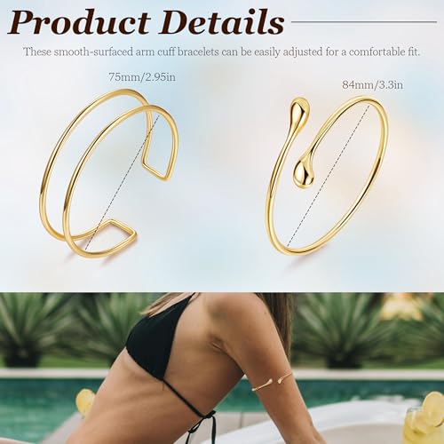 2Pcs Gold Arm Cuff for Women Adjustable Arm Cuff Bracelet Minimalist Open Coil Upper Arm Band Cuff Bangle Set - style: Gold F