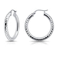 Hoops & Loops 925 Sterling Silver Diamond-Cut Round Hoop Textured 3mm Click-Top Earrings for Women, Slver, Two-Tone 14K Yellow Gold Flash Plate 15/20/25/30/35/40/45/50mm Hoops - color: Silver, size: 20mm (0.78'')