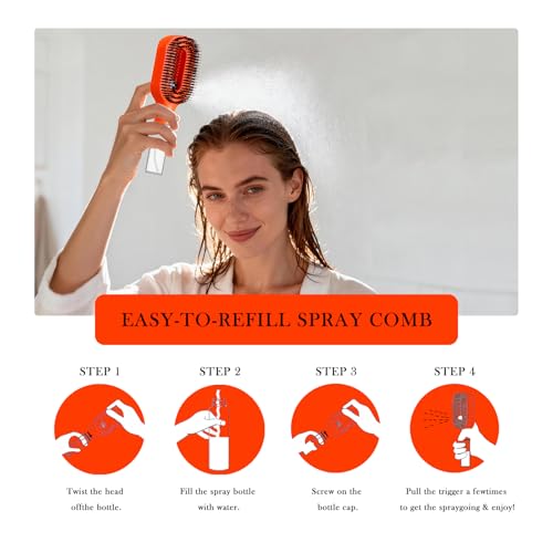 2-in-1 Manual Non-Electric Detangler Hair Brush with Built-In Mister Spray, Wet & Dry Detangling Brush for Curly, Wavy & Straight Hair, No-Tangle Anti-Frizz Brush，Reservoir 50ml.(Orange) - color: Orange