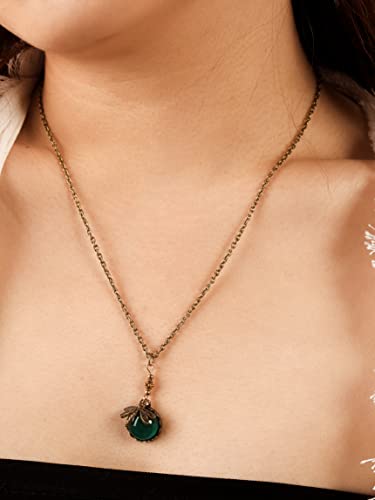 MINACHI Vintage Half Spherical Green Created Emerald Crystal Gemstone Dragonfly Necklace Statement Jewelry Gift for Women