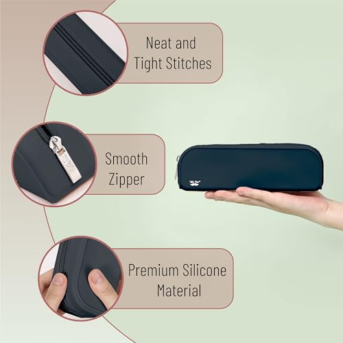 Mr. Pen- Silicone Pencil Case, Aesthetic Pencil Bag for Women, Makeup Pouch | Multifunctional Pouch for Stationery, Cosmetics and Electrical Goods Storage - color: Black