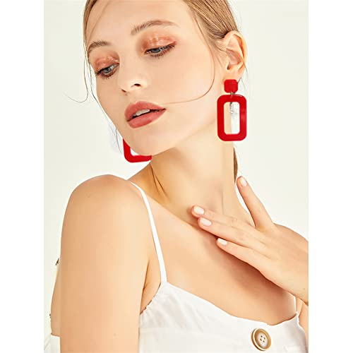 ANXIN STORE Boho Minimalist Multicolor Acrylic Geometric Square Hollow Pendant Neon Nightclub Earrings Vintage 80s 90s Party Accessories Womens - color: red hollow earrings