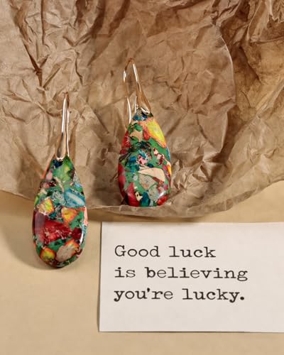 14K Gold Plated Boho Natural Stone Teardrop Earrings Colorful Vintage Chic Dangle Drop for Women Trendy