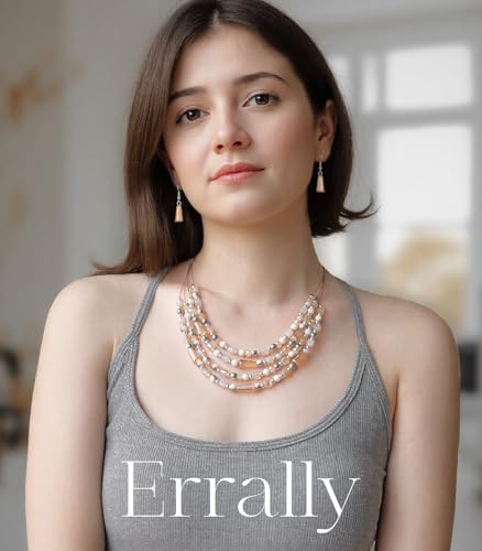 Errally Layered Beaded Statement Necklace Multi Strand Crystal Beads Collar Necklace and Earring Sets for Women Fashion Costume Jewelry Set Gifts for Her - color: Champagne