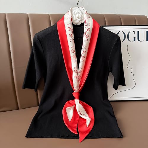 Hair Scarf for Women - 53"x5.3" Purse Scarf, Extra Long Satin Wrap, Versatile Belt & Boho Neck Accessory - color: Red Horse