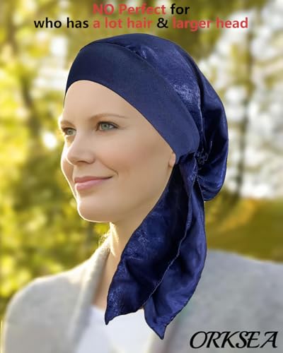 Chemo Headwear for Women Head Scarf Headwraps Silky Soft Turbans for Women Cancer Hats Chemo Beanie Coverings Scarves - color: B Navy Blue