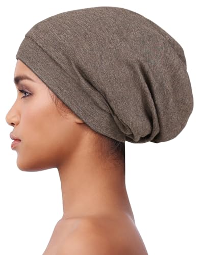 Alnorm Cozy Satin Lined Slouchy Beanie Cap with Soft Elastic Band for Women Hemp Camel - color: Hemp Camel