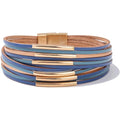 FANCY SHINY Boho Leather Bangle Bracelets Stackable Noodle Tube Bracelets Layered Wrap Cuff Bracelets with Magnetic Clasp - color: Blue