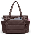 Tote Bag for Women with Zipper, Quilted Puffer Tote Bag with Compartments, Lightweight Puffy Work Bags for Women Travel - color: Dark Brown