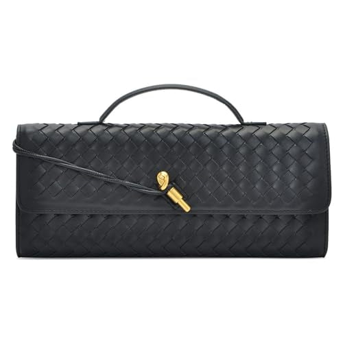 NEWBELLA Handwoven Women's Clutch Purse, Crossbody Bag with Adjustable Strap for Evening & Casual Use - color: Black
