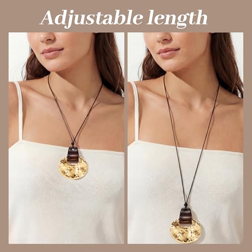 MUYAN Gold Hammered Pendant Necklaces for Women Western Statement Long Necklace Cowgirl Outfits Boho Vintage Jewelry