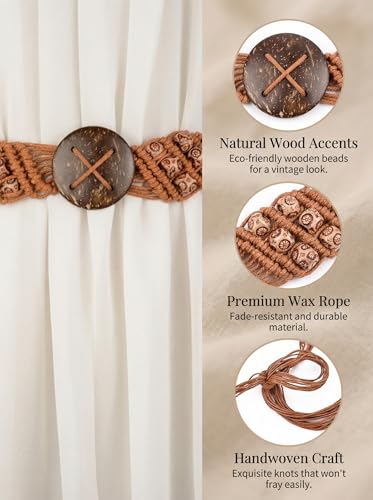TeeYee Women's Waist Belt Adjustable Boho Style Handwoven Bohemia Tassel Rope Tie with Wooden Beads Braided Chain for Dress - color: 285tan