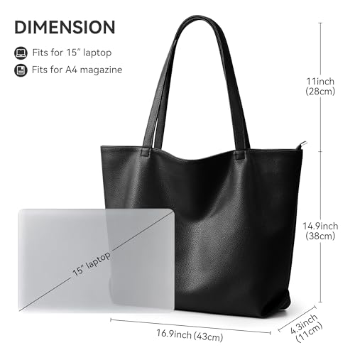 WLLWOO Soft Vegan Leather Tote Bag for Women Large Casual Hobo Handbags Zipper Shoulder Work Daily Weekender Travel Purse - color: Black