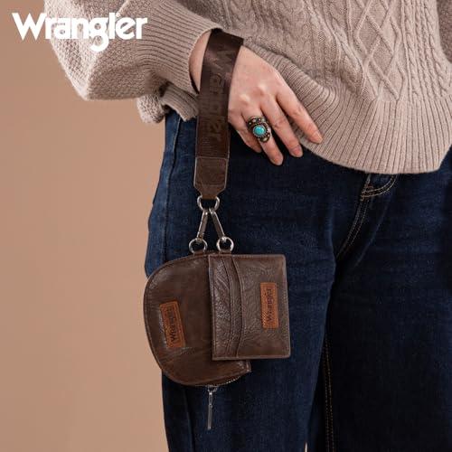 Wrangler KeyChain Wallet Wristlet Wallets for Women Dual Pouch Wristlet with Zipper Womens Credit Card Holder Wallet - color: A-Coffee