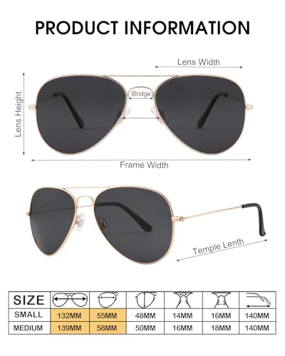 JOOX Polarized Aviator Sunglasses for Women Men, UV400 Protection Lens and Lightweight Metal Pilot Frame JX2775 - color: Shiny Gold/Grey